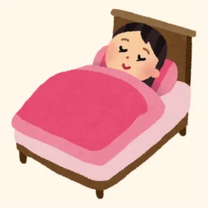 Pubertät bei Mädchen Cartoon: Mädchen lief im Bett und schläft